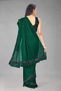 CORBITAL Women's Lycra Blend Readymate Saree with Sequin Border and Unstitched Blouse Piece (Ruffle Border Saree_Green)-thumb4