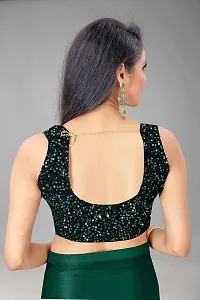 CORBITAL Women's Lycra Blend Readymate Saree with Sequin Border and Unstitched Blouse Piece (Ruffle Border Saree_Green)-thumb2