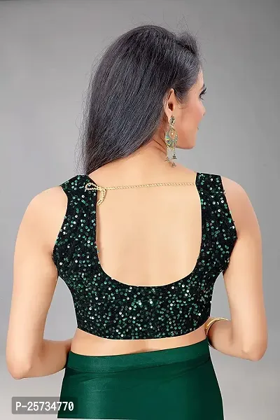 CORBITAL Women's Lycra Blend Readymate Saree with Sequin Border and Unstitched Blouse Piece (Ruffle Border Saree_Green)-thumb3