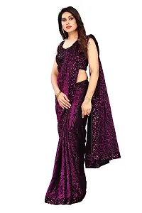 CORBITAL Women's Stylish Lycra Blend Saree With Un-stitched Sequence Blouse Piece (Purple)-thumb1