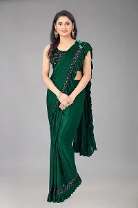 CORBITAL Women's Lycra Blend Readymate Saree with Sequin Border and Unstitched Blouse Piece (Ruffle Border Saree_Green)-thumb3