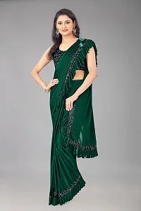 CORBITAL Women's Lycra Ruffled Trending Ready to Wear Saree festive season party design Sequence Lace Border saree with Blouse Piece (Green)-thumb1