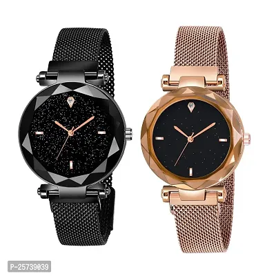 CORBITAL Analogue Black Dial Girls and Women's Watch Combo - Pack of 2 Watches (Black and Rose Gold)-thumb0