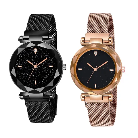 CORBITAL Analogue Dial Girls and Women's Watch Combo - Pack of 2 Watches (Black and Gold)