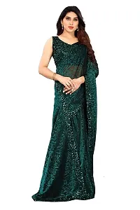 CORBITAL Women's Stylish Lycra Blend Saree With Un-stitched Sequence Blouse Piece (Green)-thumb3