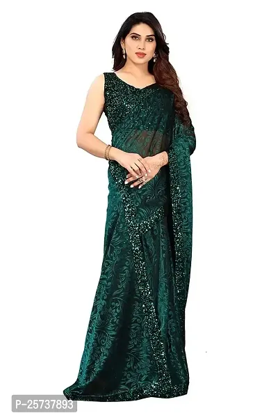 CORBITAL Women's Stylish Lycra Blend Saree With Un-stitched Sequence Blouse Piece (Green)-thumb4