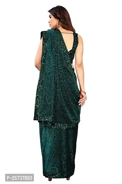 CORBITAL Women's Stylish Lycra Blend Saree With Un-stitched Sequence Blouse Piece (Green)-thumb3