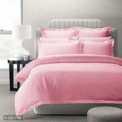 VARLEE - 200 TC Super Soft Microfiber Solid & Striped Double King Bedsheet Size- 100 inch x 90 inch with 2 Pillow Covers- Size 18 inch x 28 inch (Pink)