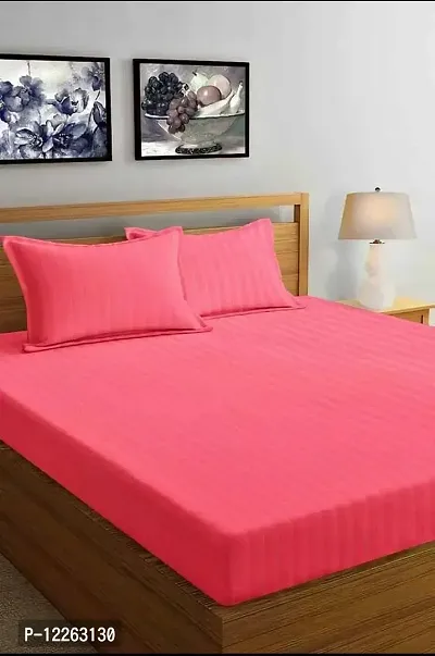 VARLEE - 200 TC Super Soft Microfiber Solid  Striped Double King Bedsheet Size- 100 inch x 90 inch with 2 Pillow Covers- Size 18 inch x 28 inch (Magenta)