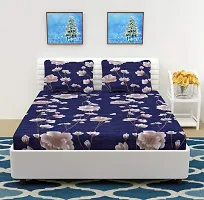 VARLEE Premium Cotton King Size Elastic Fitted Bedsheet with 2 Pillow Covers (Blue Flower)-thumb1