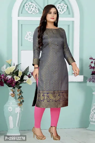 Stunning Grey Zari Woven Banarasi Silk  Kurta For Women-thumb0