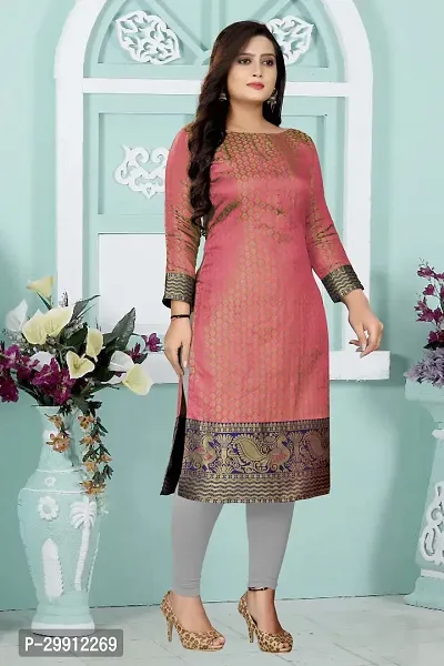 Stunning Pink Zari Woven Banarasi Silk  Kurta For Women