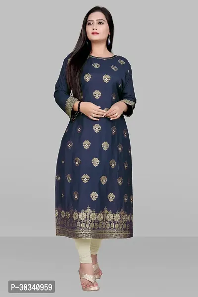 Beautiful Muslin Navy Blue Woven Design Kurta For Women