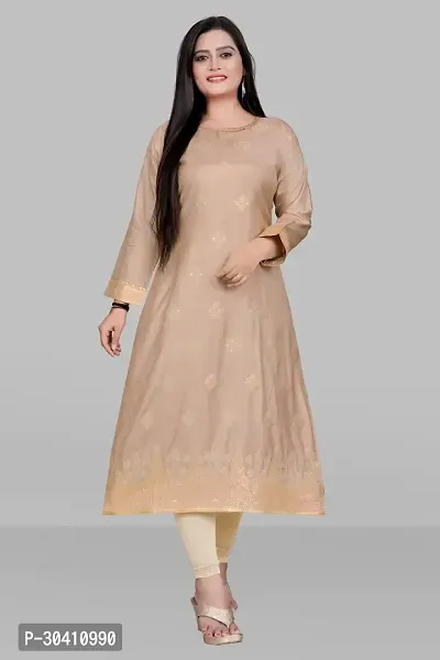 Stylish Beige Muslin Kurta For Women-thumb0