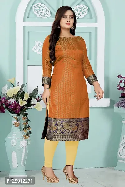 Stunning Orange Zari Woven Banarasi Silk  Kurta For Women