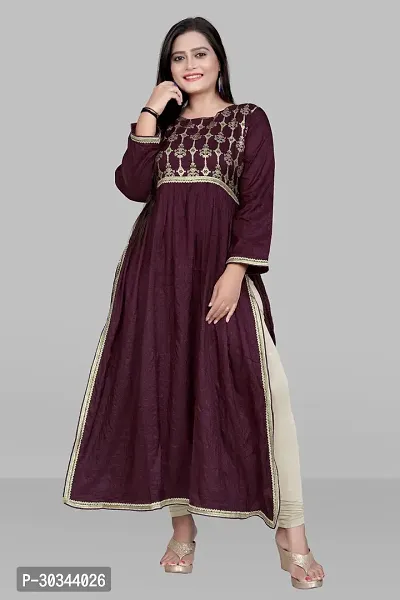 Beautiful Cotton Silk Purple Embroidered Kurta For Women-thumb0