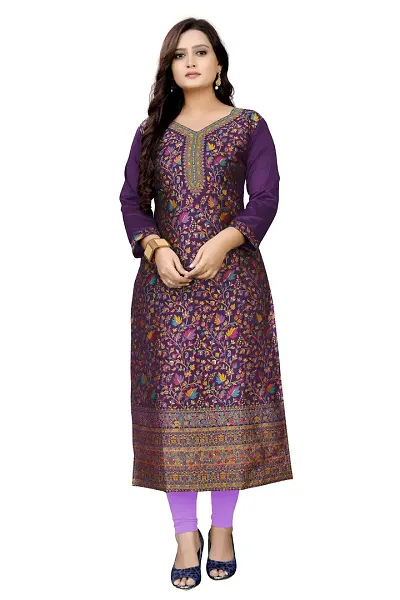 Stylish Pashmina Silk Kashmiri Designed Woven Stitched Kurti For Women