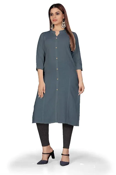 Princess Cut Stripes Rayon A-Line Kurtha Top A-line kurta I Round Neck I 3/4 sleeves I High-low hem, Front slit