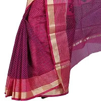 saree Women's Kota Doria Cotton Silk Hand Block Printed With Blouse Piece Pink(DT37 Free Size) Jari Border-thumb2