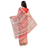 Saree Women's Kota Doria Cotton Silk Saree Hand Block Printed With Blouse Piece (DT49-Free Size) Jari Border Red-thumb3