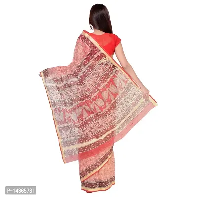 Saree Women's Kota Doria Cotton Silk Saree Hand Block Printed With Blouse Piece (DT49-Free Size) Jari Border Red-thumb4