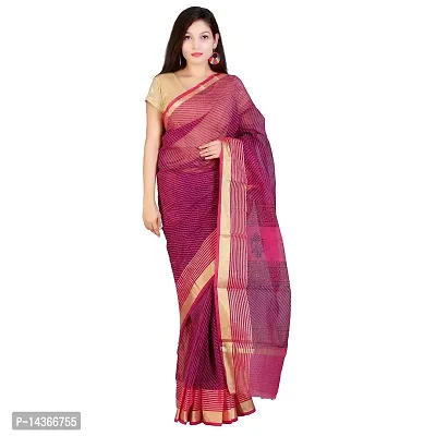 saree Women's Kota Doria Cotton Silk Hand Block Printed With Blouse Piece Pink(DT37 Free Size) Jari Border-thumb0