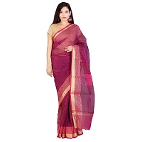 saree Women's Kota Doria Cotton Silk Hand Block Printed With Blouse Piece Pink(DT37 Free Size) Jari Border-thumb3