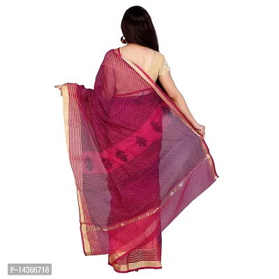 Saree Women's Kota Doria Cotton Silk Hand Block Printed Saree With Blouse Piece(DT01 Maroon)-thumb4