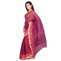 Saree Women's Kota Doria Cotton Silk Hand Block Printed Saree With Blouse Piece(DT01 Maroon)-thumb1