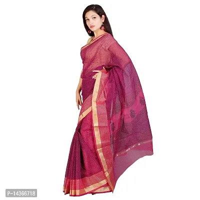 Saree Women's Kota Doria Cotton Silk Hand Block Printed Saree With Blouse Piece(DT01 Maroon)-thumb2