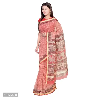 Saree Women's Kota Doria Cotton Silk Saree Hand Block Printed With Blouse Piece (DT49-Free Size) Jari Border Red-thumb2