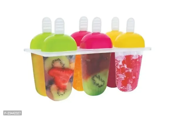 TADAKNATH Polypropylene Plastic Reusable DIY Pop Ice Cream/Lolly/6 Candy Maker Mould Set with Sticks and Base Tray (Assorted Colours) -1 Pieces-thumb0