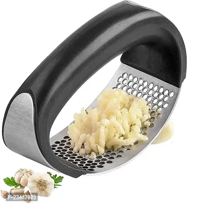 TADAKNATH Stainless Steel Garlic Presser |Garlic Press Crusher for Kitchen |Ginger Presser for Kitchen| Garlic Crusher for Kitchen (Black, Pack of 1)-thumb0