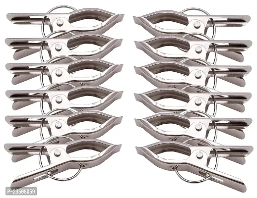 TADAKNATH Hanging Cloth Drying Pegs/Clips|Heavy Duty  Stainless Steel Material|Will Not Rust Clothes Set of 12 Piece (Silver)-thumb0
