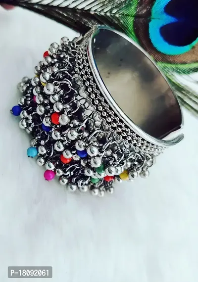 ESHNA MORE PURE OXIDISED SILVER GHUNGROO CUFF BRACELET TRADITIONAL KADA 1 FREE SIZE LOW COST MUST BUY?-thumb2