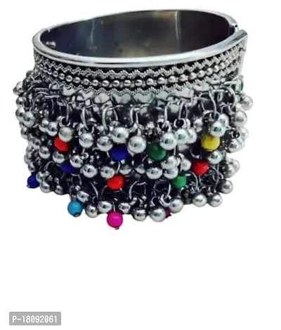 ESHNA MORE PURE OXIDISED SILVER GHUNGROO CUFF BRACELET TRADITIONAL KADA 1 FREE SIZE LOW COST MUST BUY?-thumb0