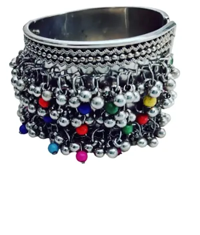ESHNA MORE PURE OXIDISED SILVER GHUNGROO CUFF BRACELET TRADITIONAL KADA 1 FREE SIZE LOW COST MUST BUY?