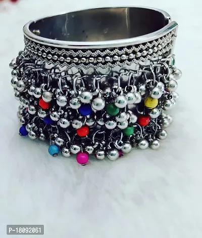ESHNA MORE PURE OXIDISED SILVER GHUNGROO CUFF BRACELET TRADITIONAL KADA 1 FREE SIZE LOW COST MUST BUY?-thumb5