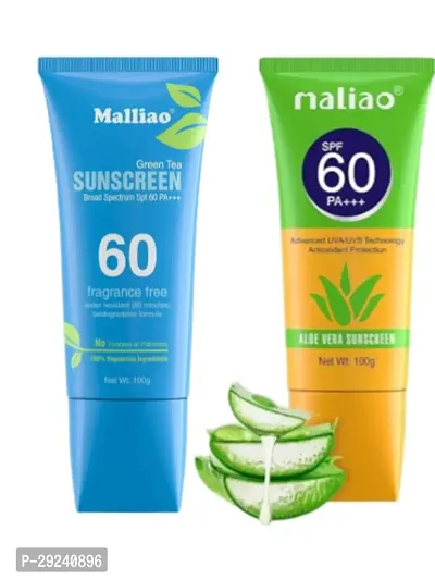 Maliao Green Tea and aloe vera SUNSCREEN Broad Spectrum Spf 60 PA+++ ( Pack Of 2 )