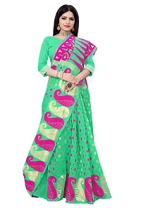 BENGAL POOJA SPESIAL COTTON JAMDANI SILK SAREE DHAKAI S-44 (PISTA)-thumb2