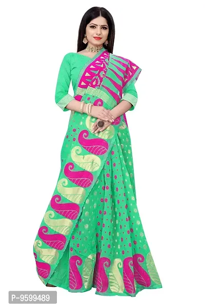 BENGAL POOJA SPESIAL COTTON JAMDANI SILK SAREE DHAKAI S-44 (PISTA)-thumb3