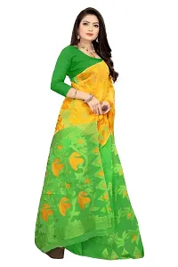 BENGAL POOJA SPESIAL COTTON JAMDANI SILK SAREE SAVNTIKA-167 (YELLOW-PARROT)-thumb2