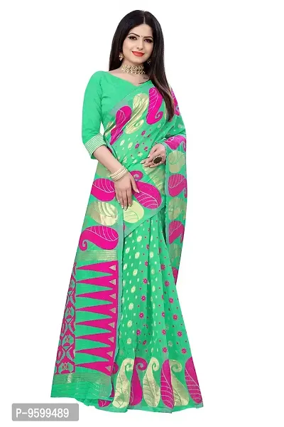 BENGAL POOJA SPESIAL COTTON JAMDANI SILK SAREE DHAKAI S-44 (PISTA)-thumb2