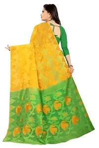 BENGAL POOJA SPESIAL COTTON JAMDANI SILK SAREE SAVNTIKA-167 (YELLOW-PARROT)-thumb1