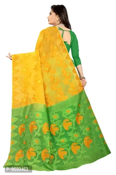 BENGAL POOJA SPESIAL COTTON JAMDANI SILK SAREE SAVNTIKA-167 (YELLOW-PARROT)-thumb2