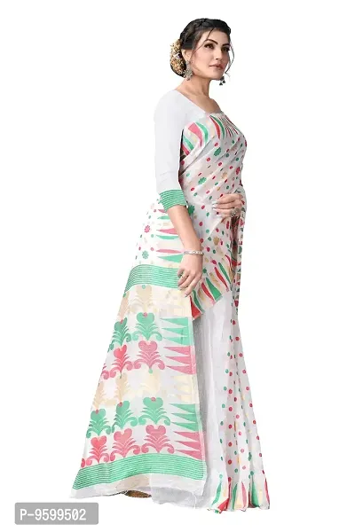 BENGAL POOJA SPESIAL COTTON JAMDANI SILK SAREE DHAKAI HS-158 (WHITE)-thumb4