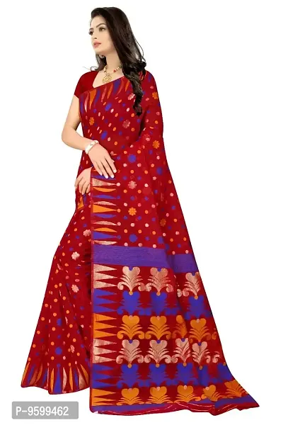 BENGAL POOJA SPESIAL COTTON JAMDANI SILK SAREE DHAKAI HS-158 (RED)-thumb0