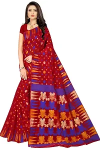 BENGAL POOJA SPESIAL COTTON JAMDANI SILK SAREE DHAKAI HS-158 (RED)-thumb1