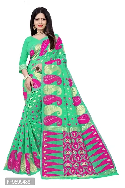 BENGAL POOJA SPESIAL COTTON JAMDANI SILK SAREE DHAKAI S-44 (PISTA)-thumb0