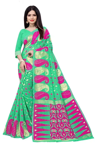 BENGAL POOJA SPESIAL JAMDANI SILK SAREE DHAKAI S-44 (PISTA)